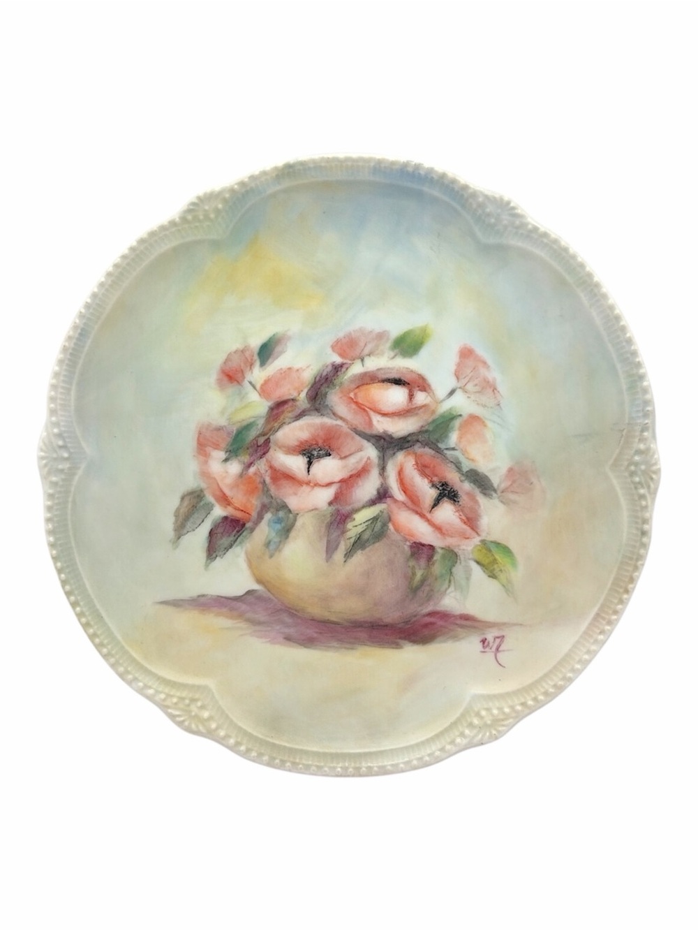 Hand Painted Porcelain China Poppy Flowers Plate by Wanda Fisher (Eugene, OR)